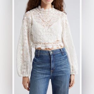 NWT $195 FARM Rio Guipure Long Sleeve Crop Top in size XL!